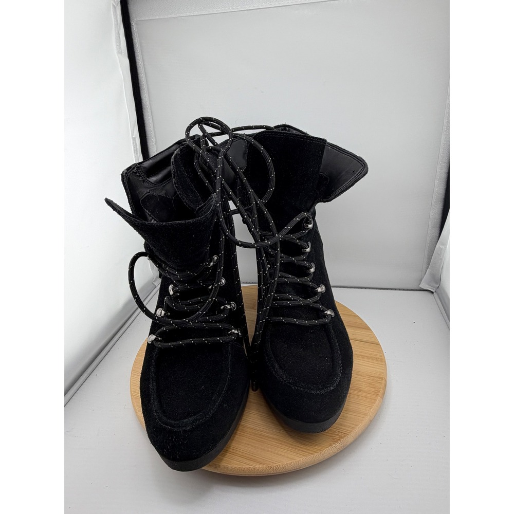 Gianni Bini Black Suede Hiker Booties Size 10 Chunky Heel Y2K Utility Grunge